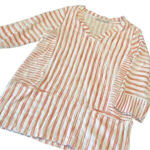 Soft Surroundings Briza Coral and Ivory Striped Tunic Top Size Medium